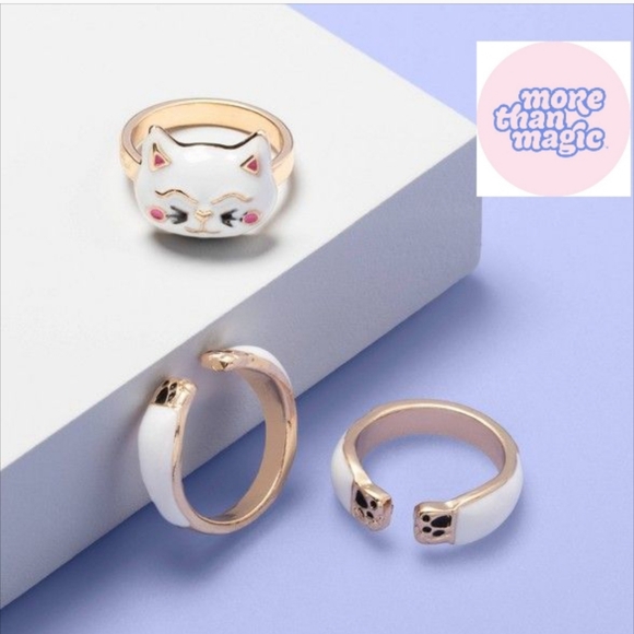 NWOT More Than Magic Kid's 3-pc Cat Ring Set: WHITE/GOLD! - Picture 8 of 12